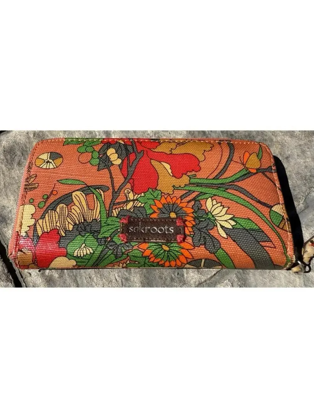 Sakroots Artist Colorful Zip Around Wallet Polyester Boho 8x4 Orange Floral CUTE
